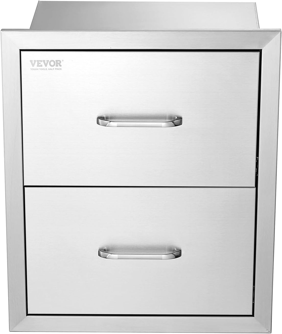 VEVOR Outdoor Kitchen Drawers, 17.8W x 20.2H x 12.2D Inch, Flush Mount Double BBQ Drawer, Stainless Steel BBQ Island with Handle, for Outdoor Kitchens or Patio Grill Station
