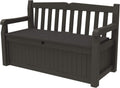 Keter Solana 70 Gallon Storage Bench Deck Box for Patio Furniture, Front Porch Decor and Outdoor Seating – Perfect to Store Garden Tools and Pool Toys, Brown/Brown