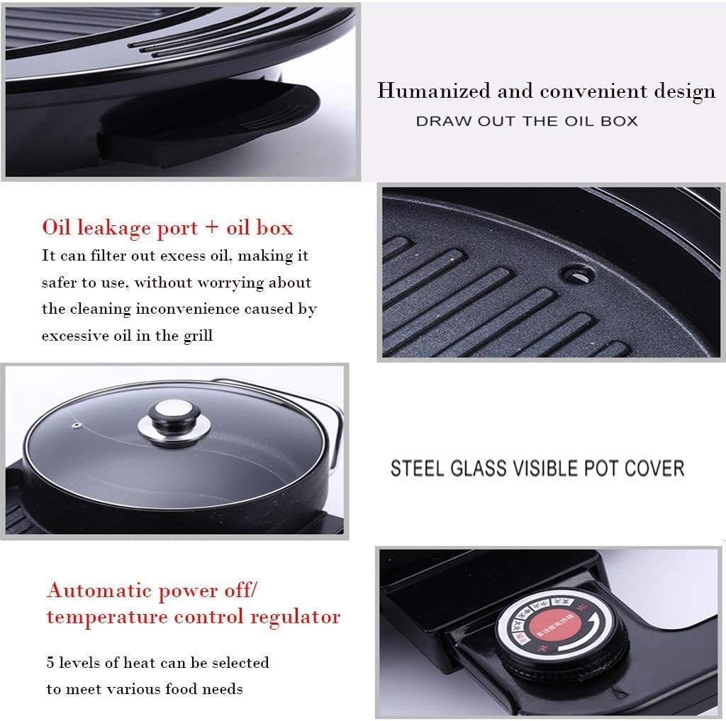 Electric Bbq Grill Indoor, Portable Electric Hot Pot Grill, Barbecue Grill for 1-8 People, Non-Stick Pan Electric Cooker Smokeless BBQ Five-Speed Electric Barbecue Grill