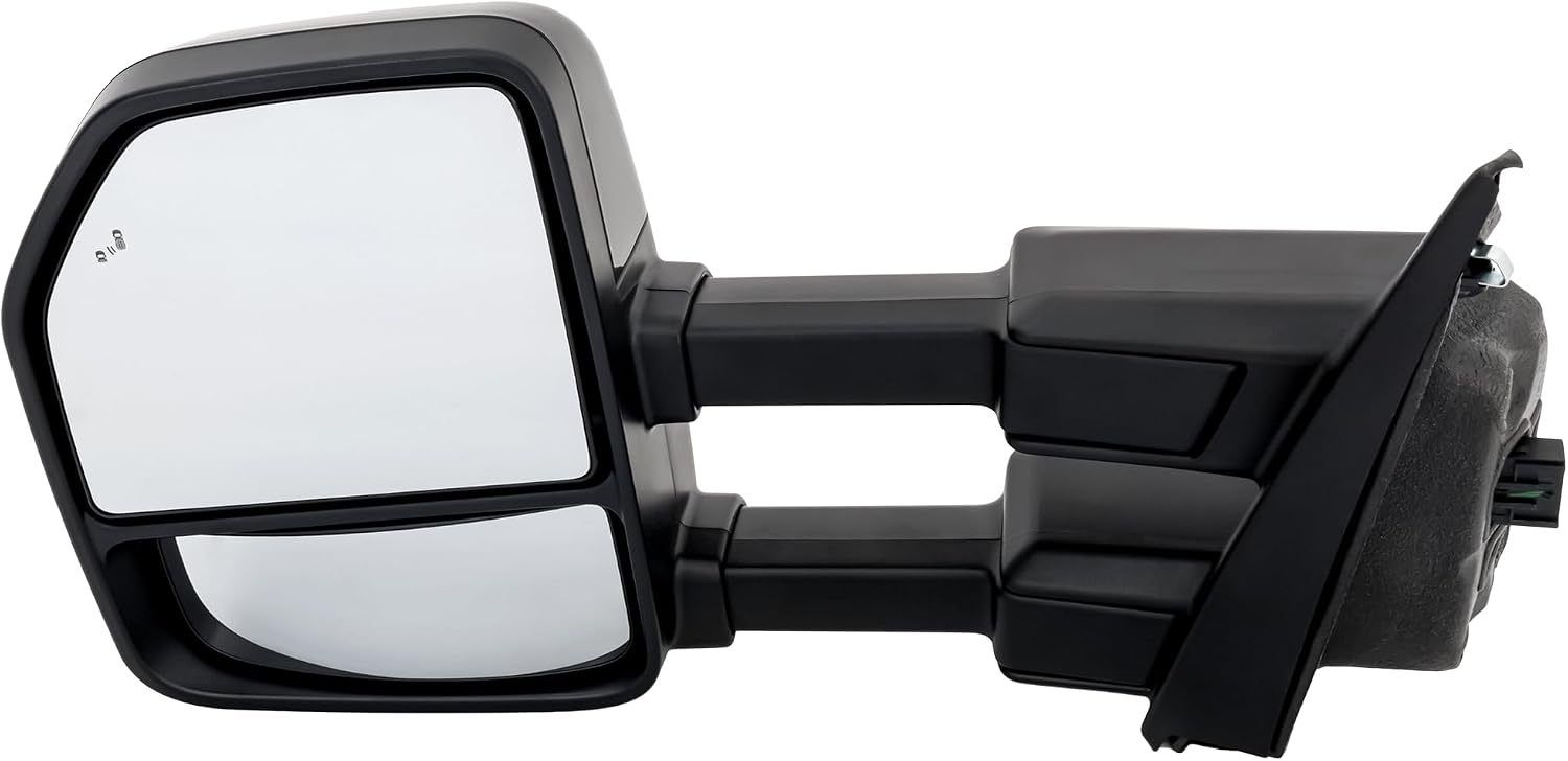 Kool Vue Power Heated Tow Mirrors for Ford F-250 F-350 F-450 Super Duty 2020-2022, Power Fold, Signal Light, Blind Spot Monitor, Memory, Puddle Lamp, Paintable, Driver Side Mirror Replacement