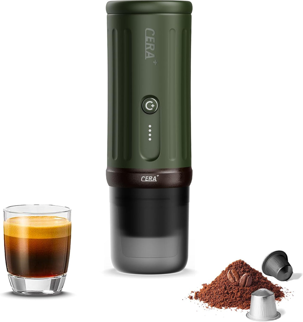 CERA+ Portable Espresso Machine 5-8 Cups per Charge, Self-Heating 20 Bar， NS Pods & Ground Coffee, Epresso Electric Travel Coffee Maker for Outing, Working, Camping
