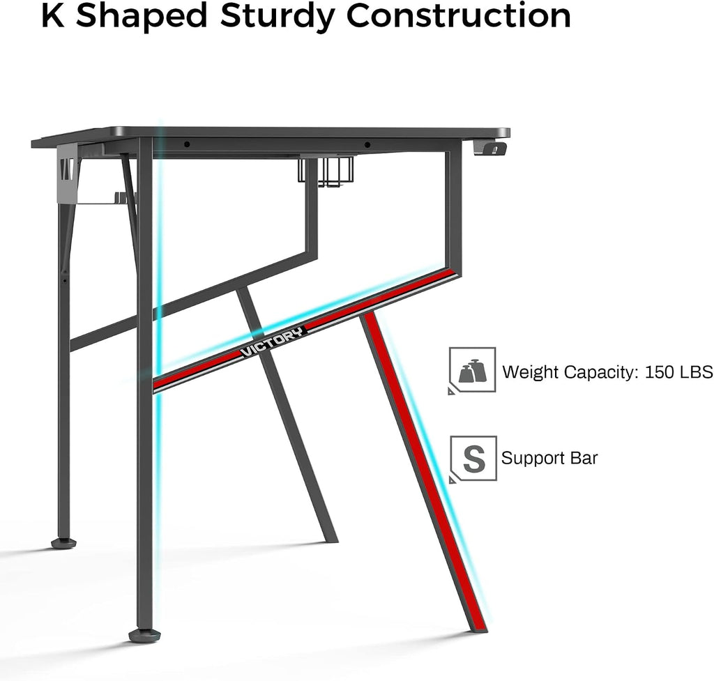EUREKA ERGONOMIC Gaming Desk 47 Inch, K Shaped Home Office PC Computer Desk Table for Gamer with Cable Management, Carbon Fiber Black