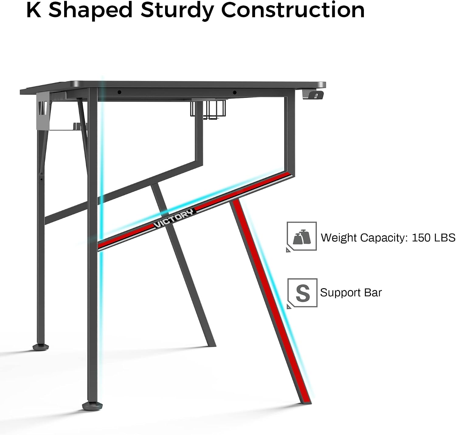 EUREKA ERGONOMIC Gaming Desk 47 Inch, K Shaped Home Office PC Computer Desk Table for Gamer with Cable Management, Carbon Fiber Black