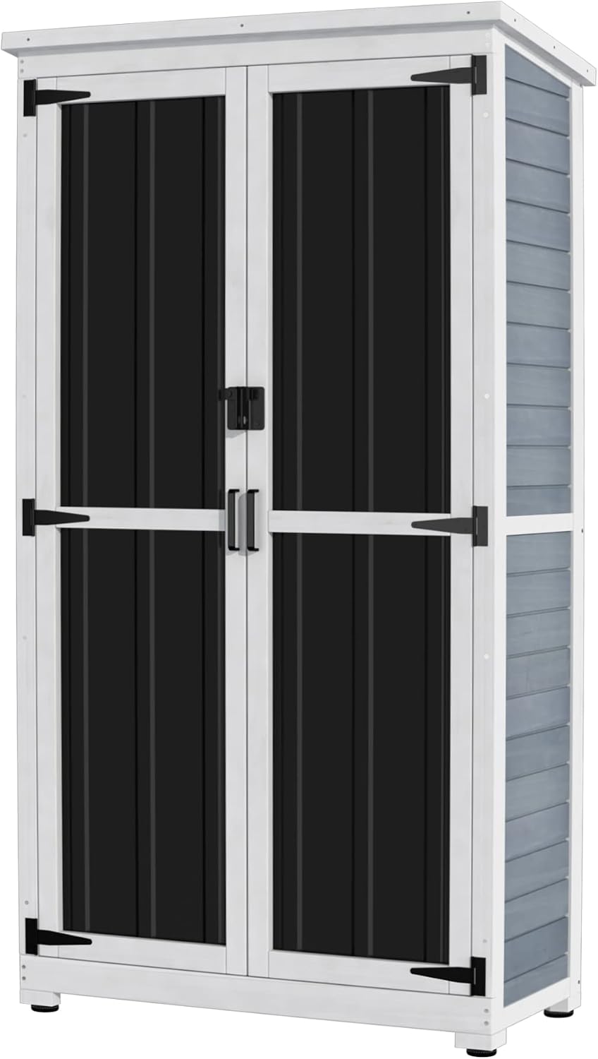 GDLF Outdoor Storage Cabinet Wood & Metal Garden Shed with Waterproof Roof and Sturdy Lockable Doors 66'