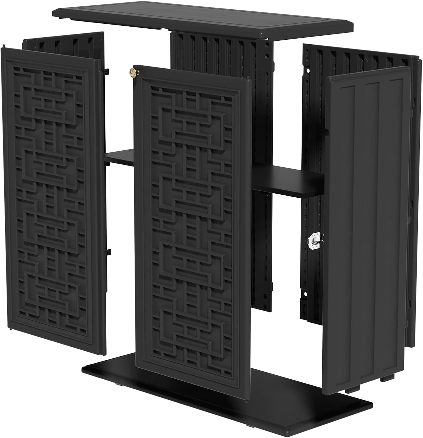 ZZM HDPE Outdoor Storage Shed, Outdoor Plastic Storage Cabinet, Horizontal Resin Tool Shed for Garden, All Weather Outdoor Storage Clearance, DIY Usage, with one Shelf (Black)