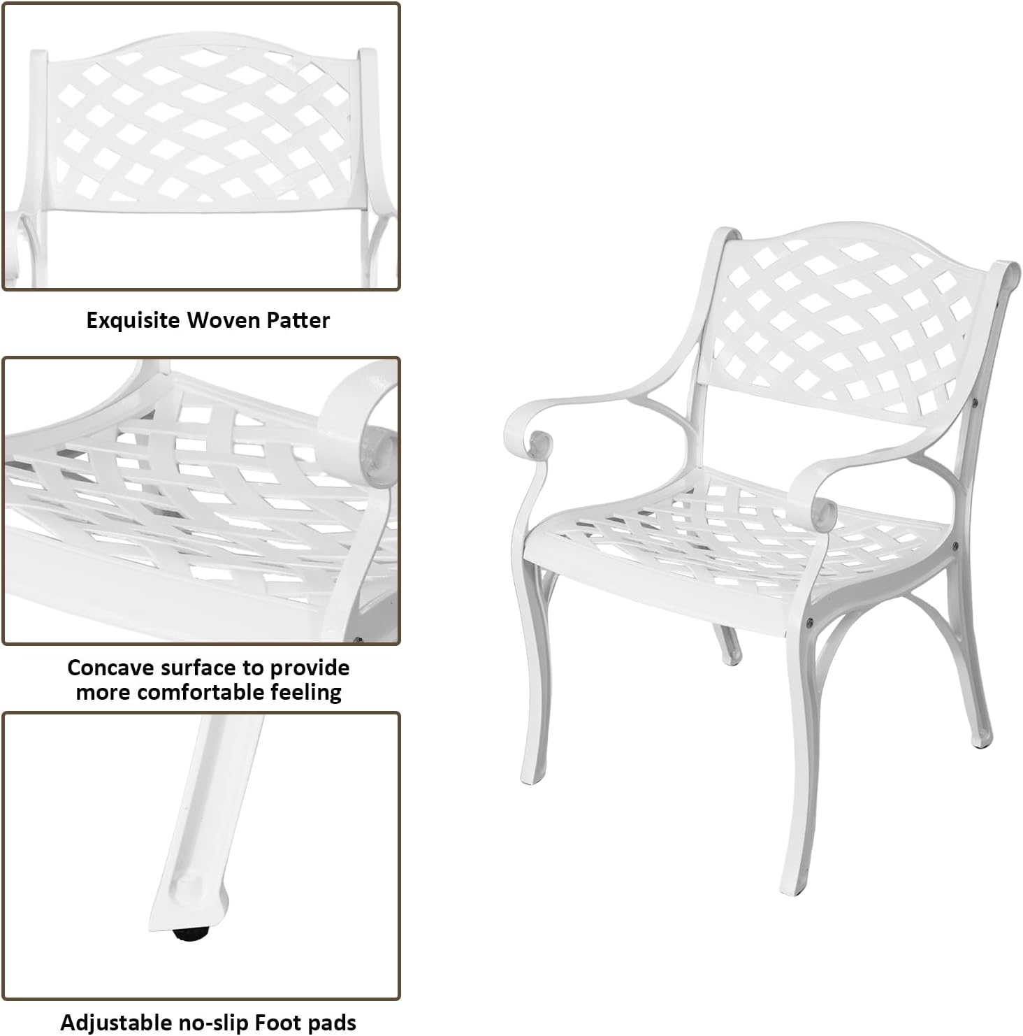 3 Piece Outdoor Dining Set,Cast Aluminum Bistro Set with Umbrella Hole, All Weather Patio Furniture Set, Small Patio Dining Set for Garden/Balcony/Deck, White