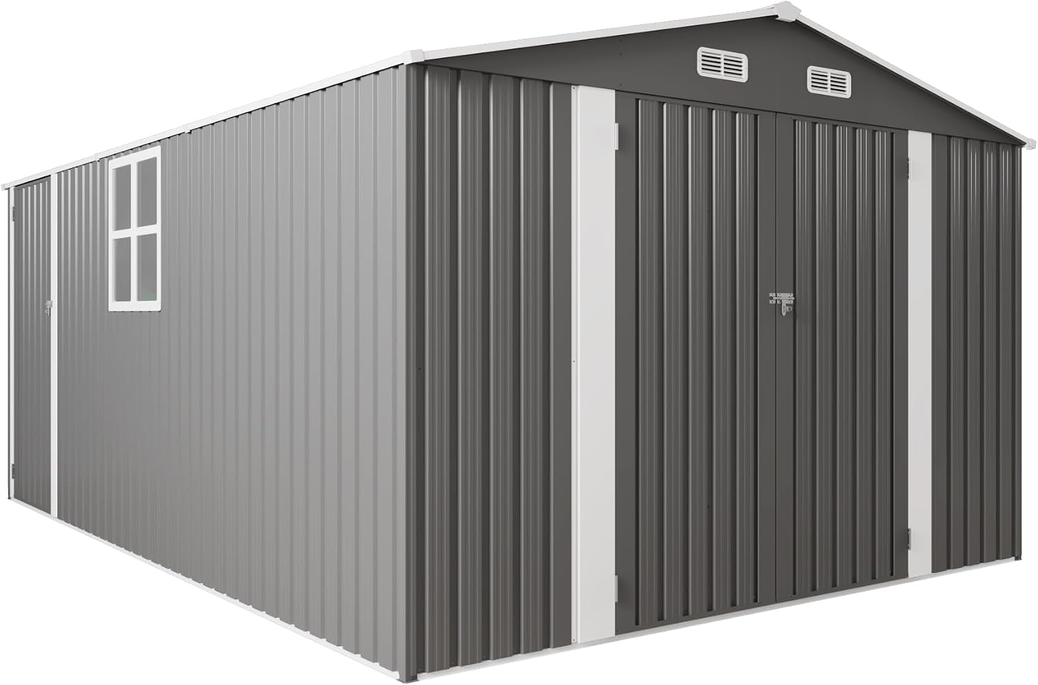 10x14x6.7FT Outdoor Storage Shed, Galvanized Steel Garden Shed with Lockable Door & Window, Waterproof Metal Tool Storage for Garden, Backyard, Patio, Lawn(Grey)
