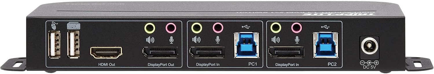 Tripp Lite 2 Port DisplayPort USB KVM Switch, Dual Port DP USB KVM Switch, 4K 60 Hz, HDR, HDCP 2.2, DP 1.4, USB 3.0 Cables, Black (B005-DPUA2-K)