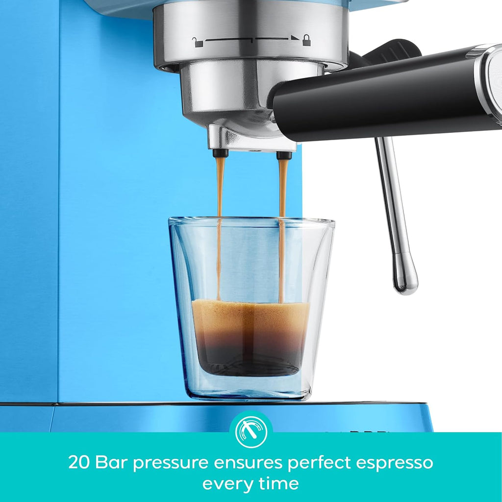 CASABREWS CM5418 Espresso Machine 20 Bar, Compact Espresso Maker with Steam Milk Frother, Stainless Steel Coffee Machine with 34oz Removable Water Tank for Cappuccino, Small Latte Machine, Blue