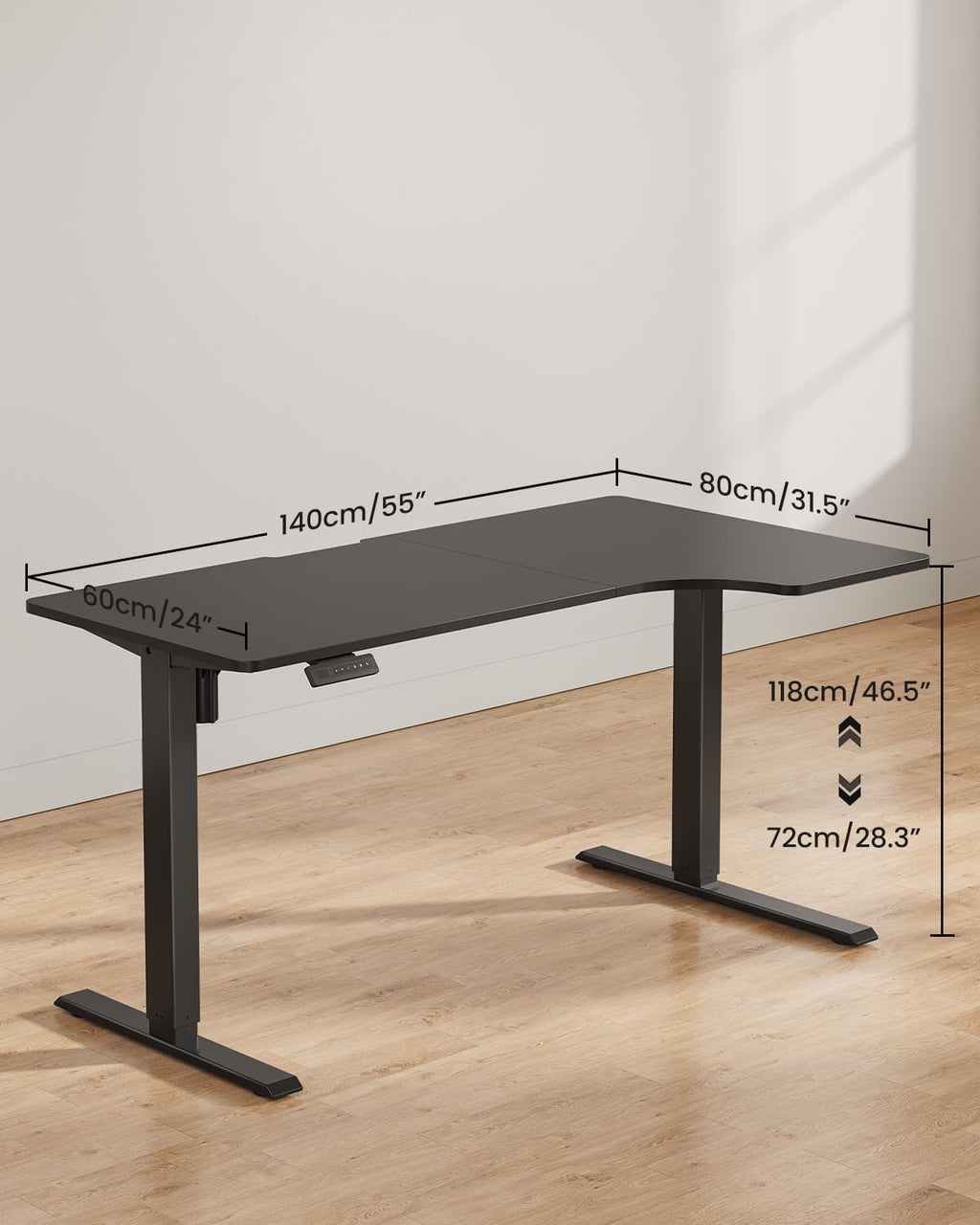 FEZIBO L Shaped Electric Corner Standing Desk, 55×32 inch Home Office & Computer Height Adjustable Table with 4 Memory Height Settings, Ergonomic Sit and Stand Desk with Splice Board, Black Top