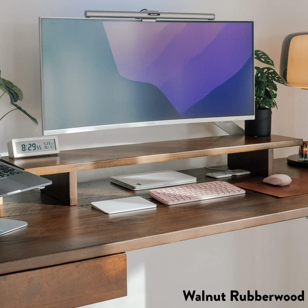 Desky Monitor Stand – Ergonomic Wood Riser for Single or Dual Monitors, Desk Shelf Organizer to Elevate Screen Height – White Ash Hardwood