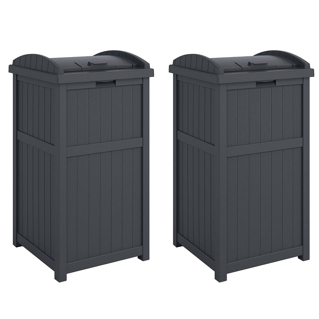 Suncast 2 Pack Trash Hideaway Refuse Container, Stylish Resin Outdoor Garbage Bin with Latching Lid, 30 to 33 Gallon Capacity, Cyberspace
