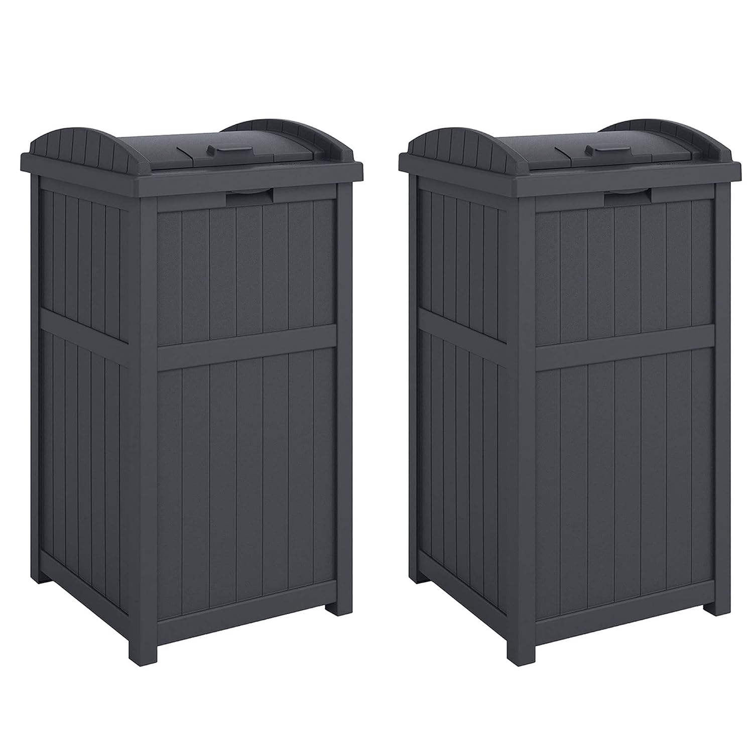 Suncast 2 Pack Trash Hideaway Refuse Container, Stylish Resin Outdoor Garbage Bin with Latching Lid, 30 to 33 Gallon Capacity, Cyberspace