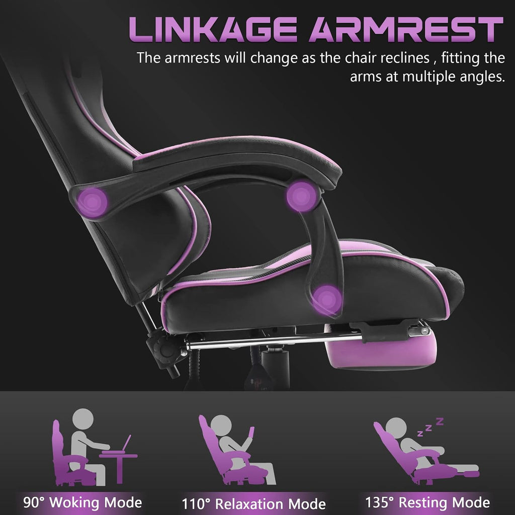 Ferghana Gaming Chairs, Ergonomic Racing Style PC Game Computer Chair with Headrest Lumbar Support Adjustable Recliner PU Leather Video Computer Chair(Dark Purple)