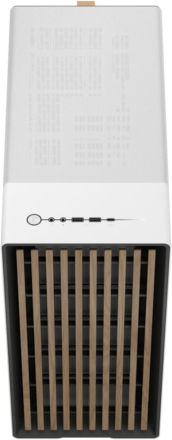 Fractal Design North Chalk White Tempered Glass Clear - Genuine Oak Wood Front - Glass Side Panel - Two 140mm Aspect PWM Fans Included - Type C USB - ATX Airflow Mid Tower PC Gaming Case