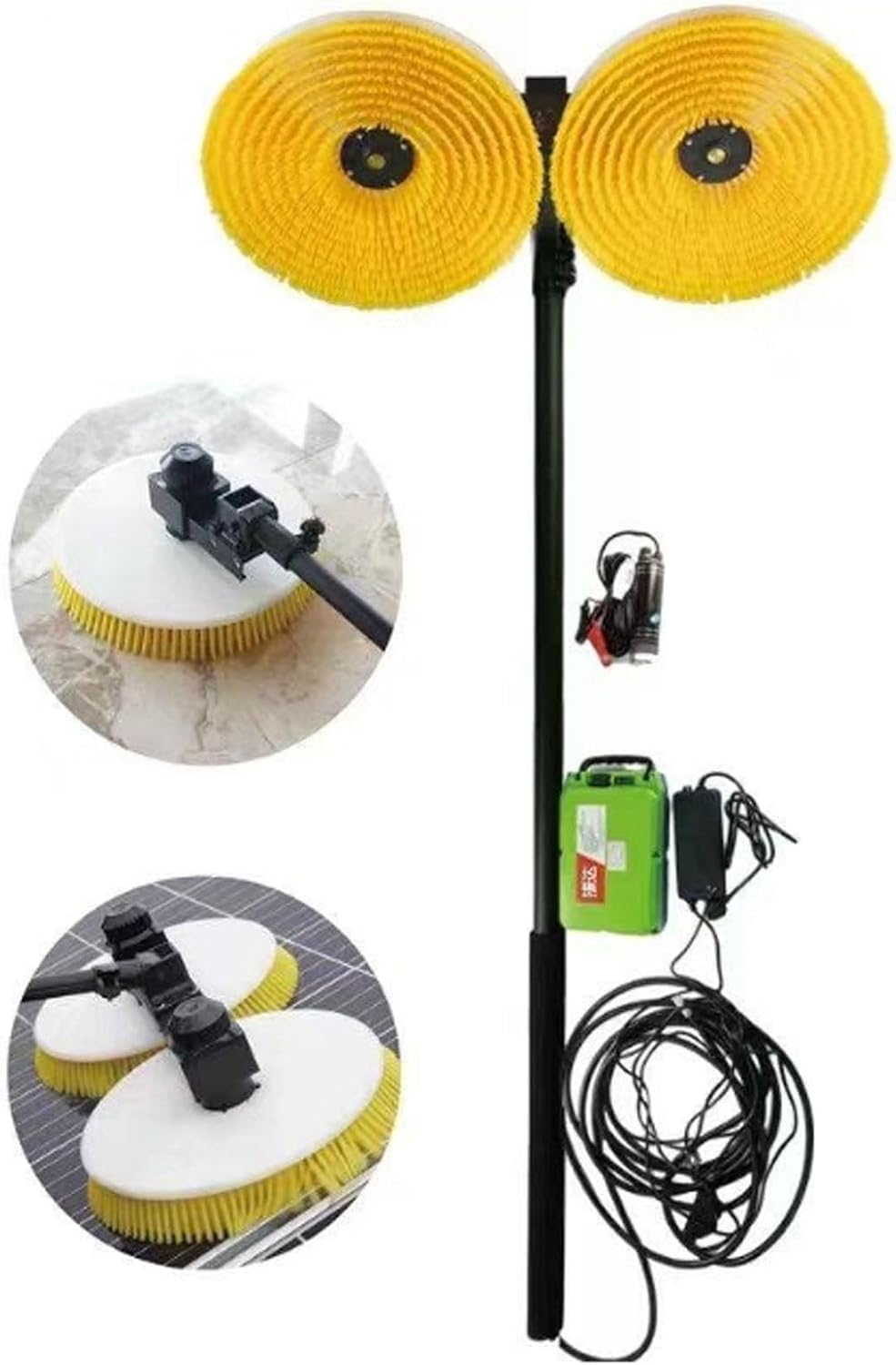 Electric Solar Panel Cleaning Brush - Double-Head Photovoltaic Panel Cleaning Machine - Water-Saving Telescopic Pole Design, for Outdoor Solar Panel Cleaning Equipment