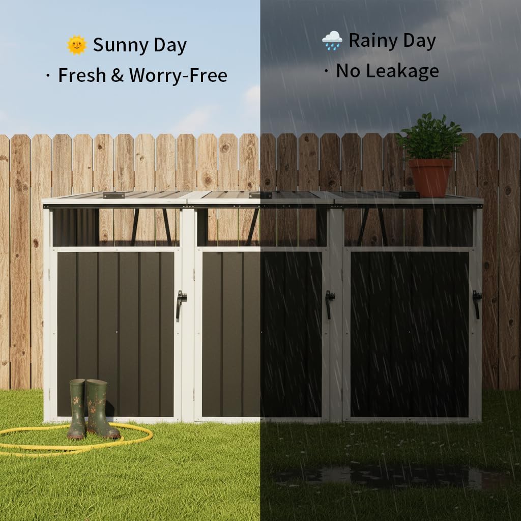 Outdoor Trash Can Storage, Garbage Bin Shed Stores, Trash Can Storage Cabinet Outside, Metal Outdoor Storage Shed for Garbage Cans, Garden Accessories, Backyard, and Patio Use, Lockable, Grey
