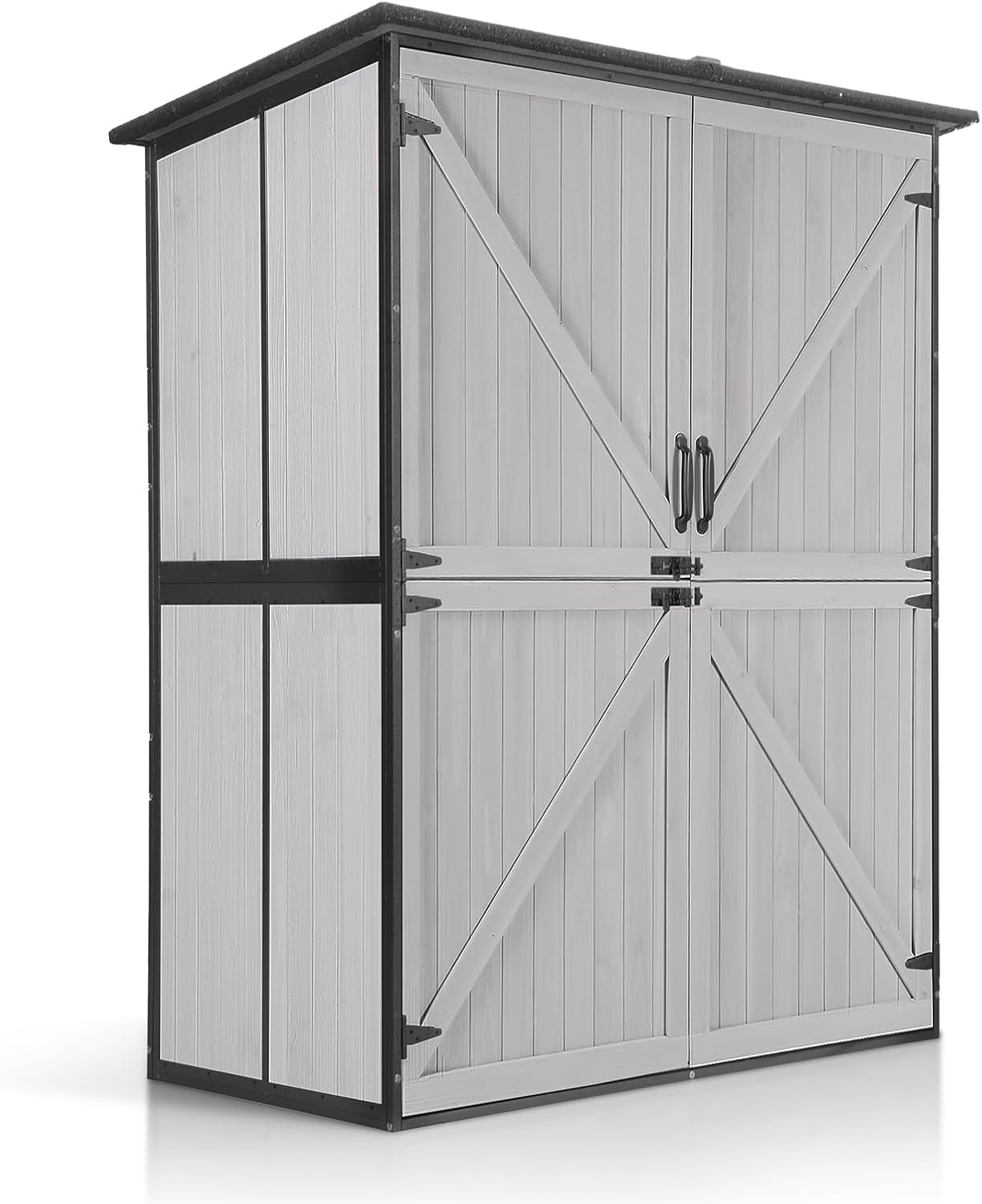 Aivituvin Shed Outdoor Storage Cabinet with Durable Metal Frame Waterproof Garden Tool Storage with Adjustable Shevels and Floor for Backyard Garden Patio Lawn, 55' L, Off White