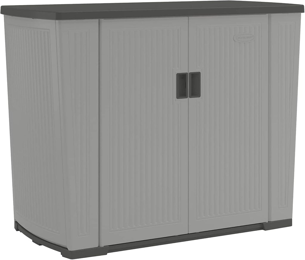 Suncast 130-Gallon Backyard Oasis Basic Unit Lockable Outdoor Storage Cabinet, Peppercorn, Made in The USA