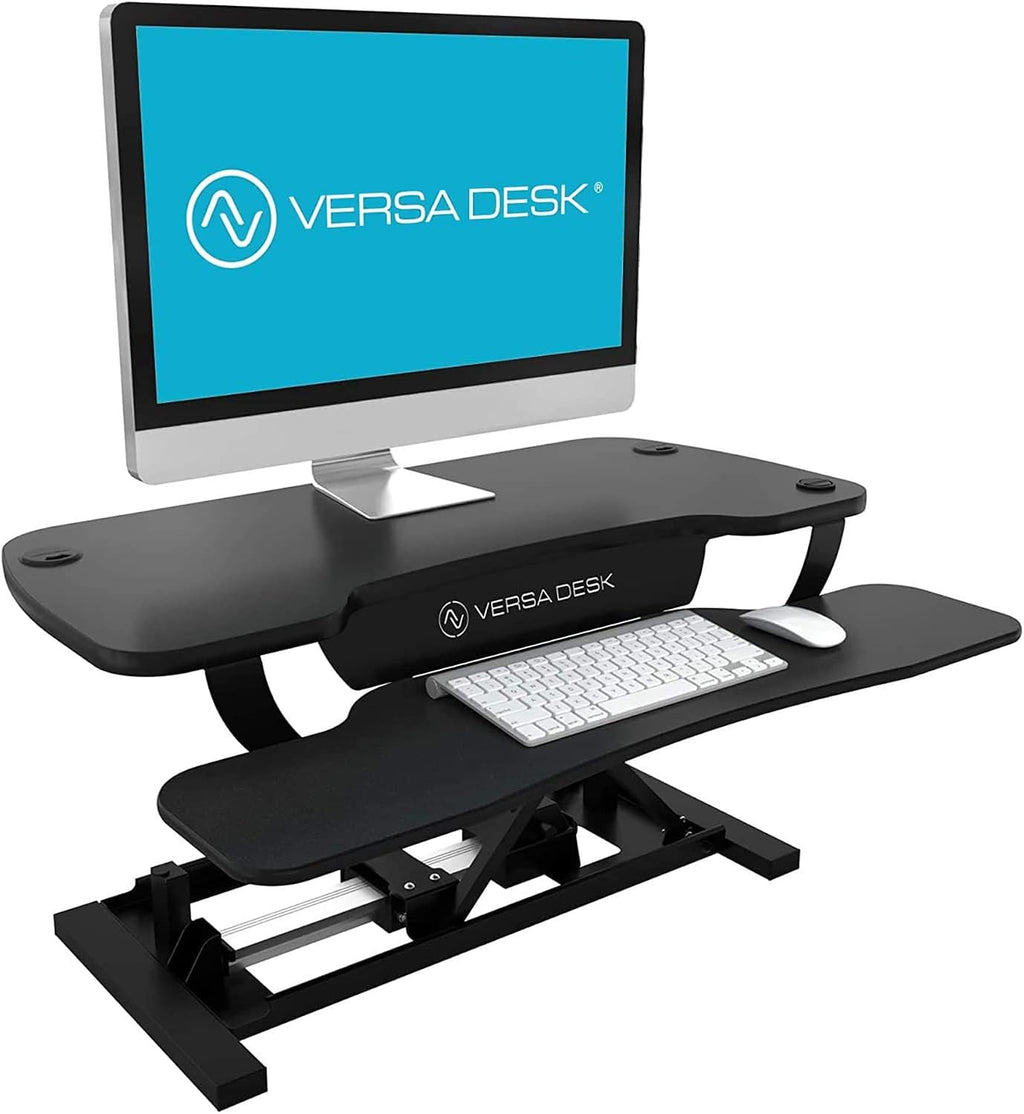 VERSADESK Electric Standing Desk Converter, 48 Inch PowerPro Height-Adjustable Sit Stand Desktop Riser, Keyboard Tray, USB Charging Port, 48' W X 24' D, Black