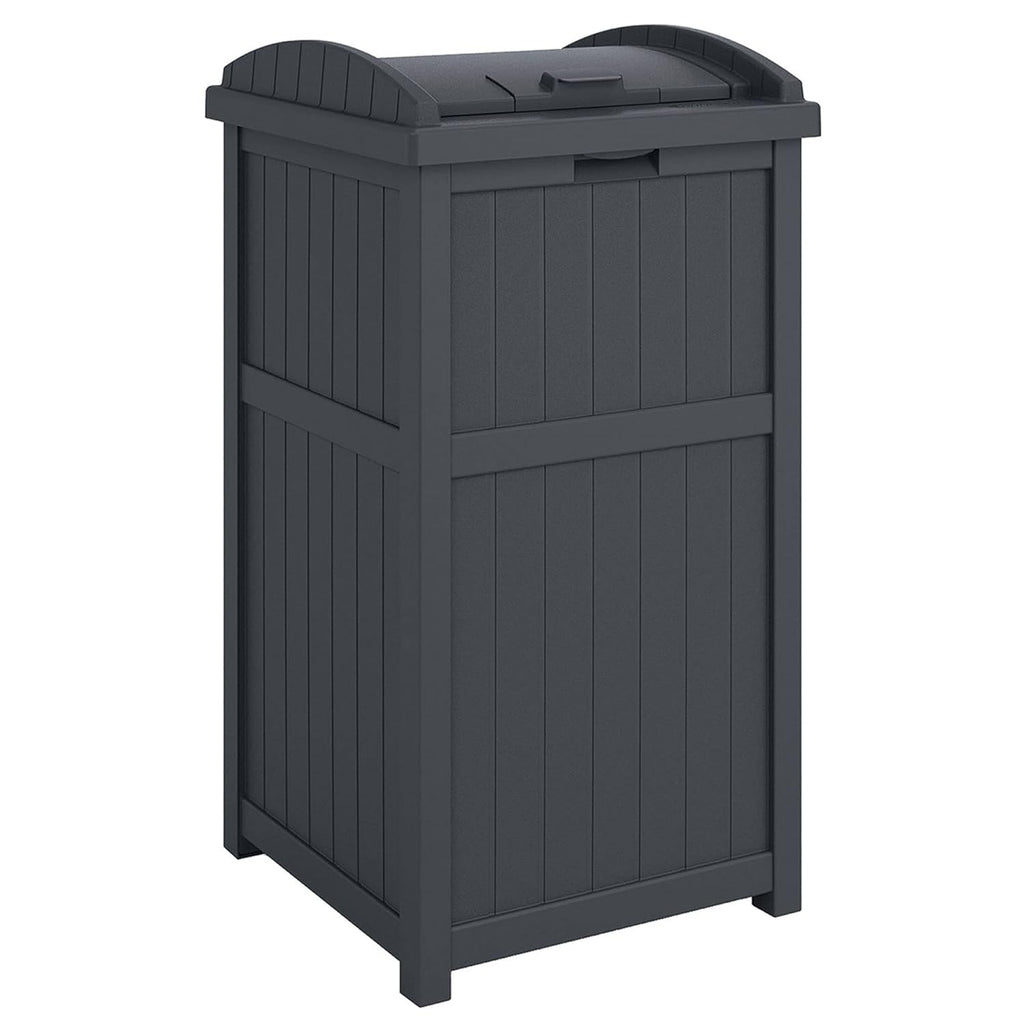Suncast 2 Pack Trash Hideaway Refuse Container, Stylish Resin Outdoor Garbage Bin with Latching Lid, 30 to 33 Gallon Capacity, Cyberspace