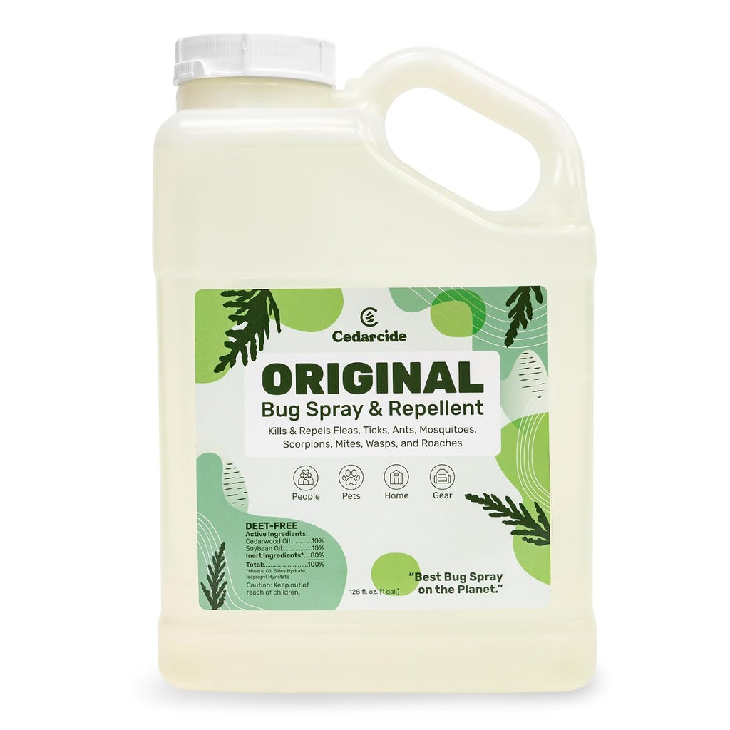 Cedarcide Original Bug Spray | Repel & Kill Fleas, Ticks, Mosquitoes, Mites, Ants & Chiggers | for use on People, Pets & Home | Natural Cedar Oil | Eco-Friendly | Gallon