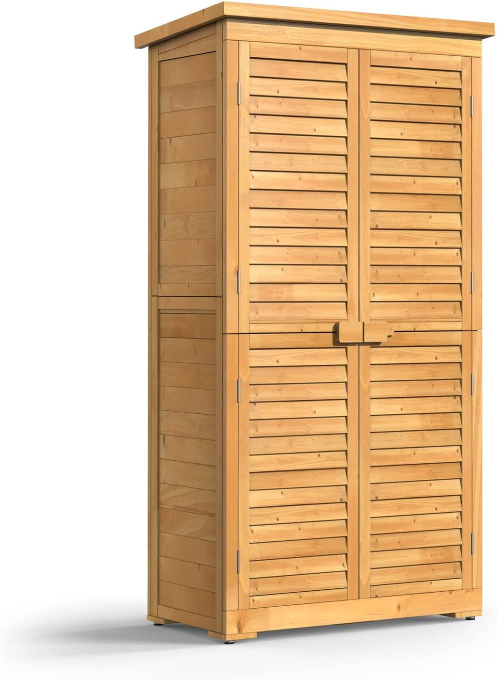 Bealife 63.2' Outdoor Storage Cabinet with Double Doors, Lockable Vertical Storage Shed with 3 Shelves Organizer, Waterproof Fir Wood Tool Closet Shed for Garden, Backyard, Patio, and Lawn -Natural