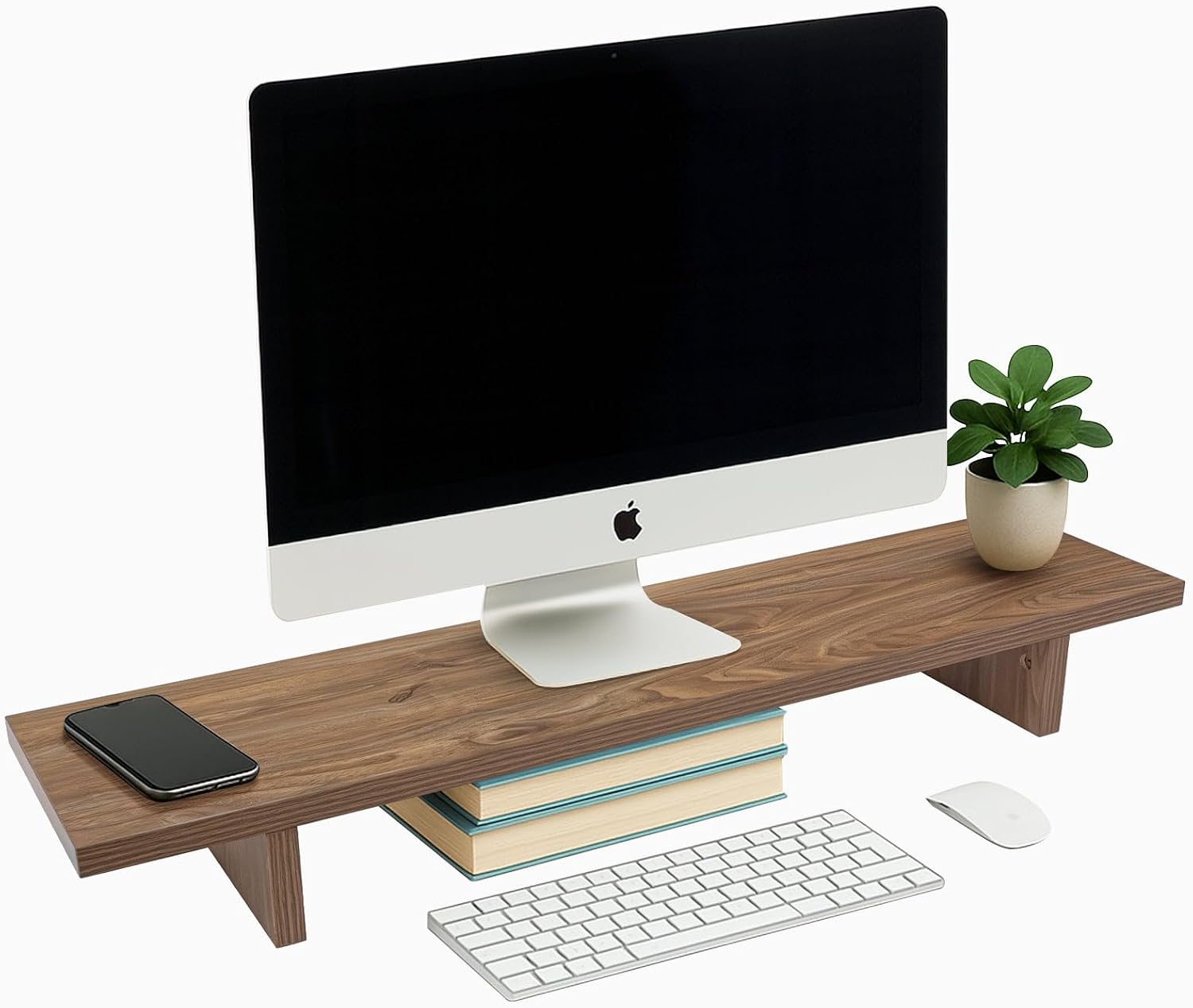 Desky Monitor Stand – Ergonomic Wood Riser for Single or Dual Monitors, Desk Shelf Organizer to Elevate Screen Height – White Ash Hardwood