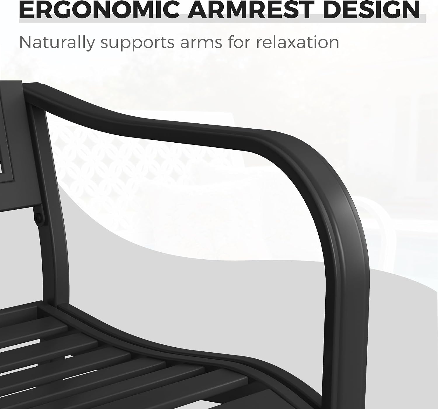 Grand patio 50' Outdoor Bench, Garden Benches with Anti-Rust Metal Powder Coated Frame, Patio Bench for Front Porch Park Outside Furniture Decor, Black