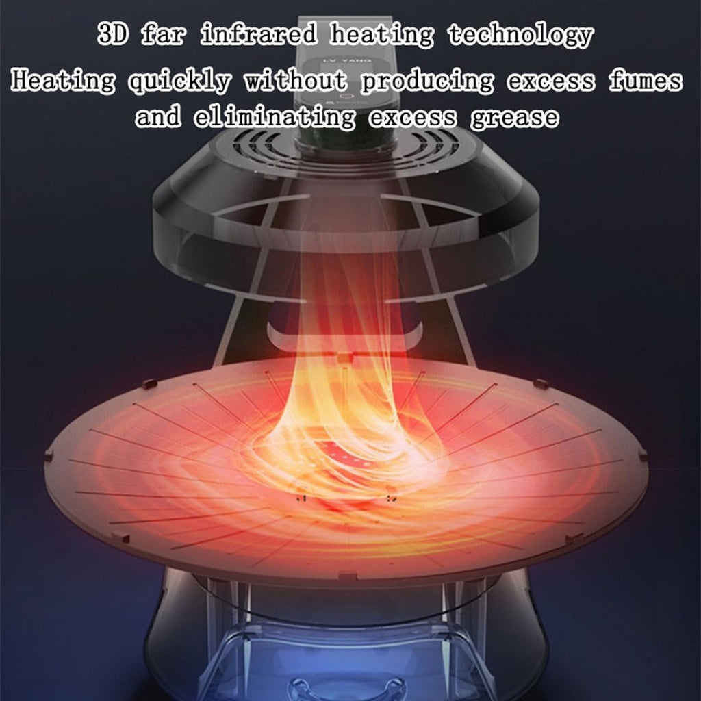 2024 New Smokeless Grill Indoor, 1400W Electric 3D Far Infrared Rapid Heating Grill Griddle, 11 Temperature Levels, 360° Automatic Rotation, LCD Display Barbecue Machine for Home Party Camping