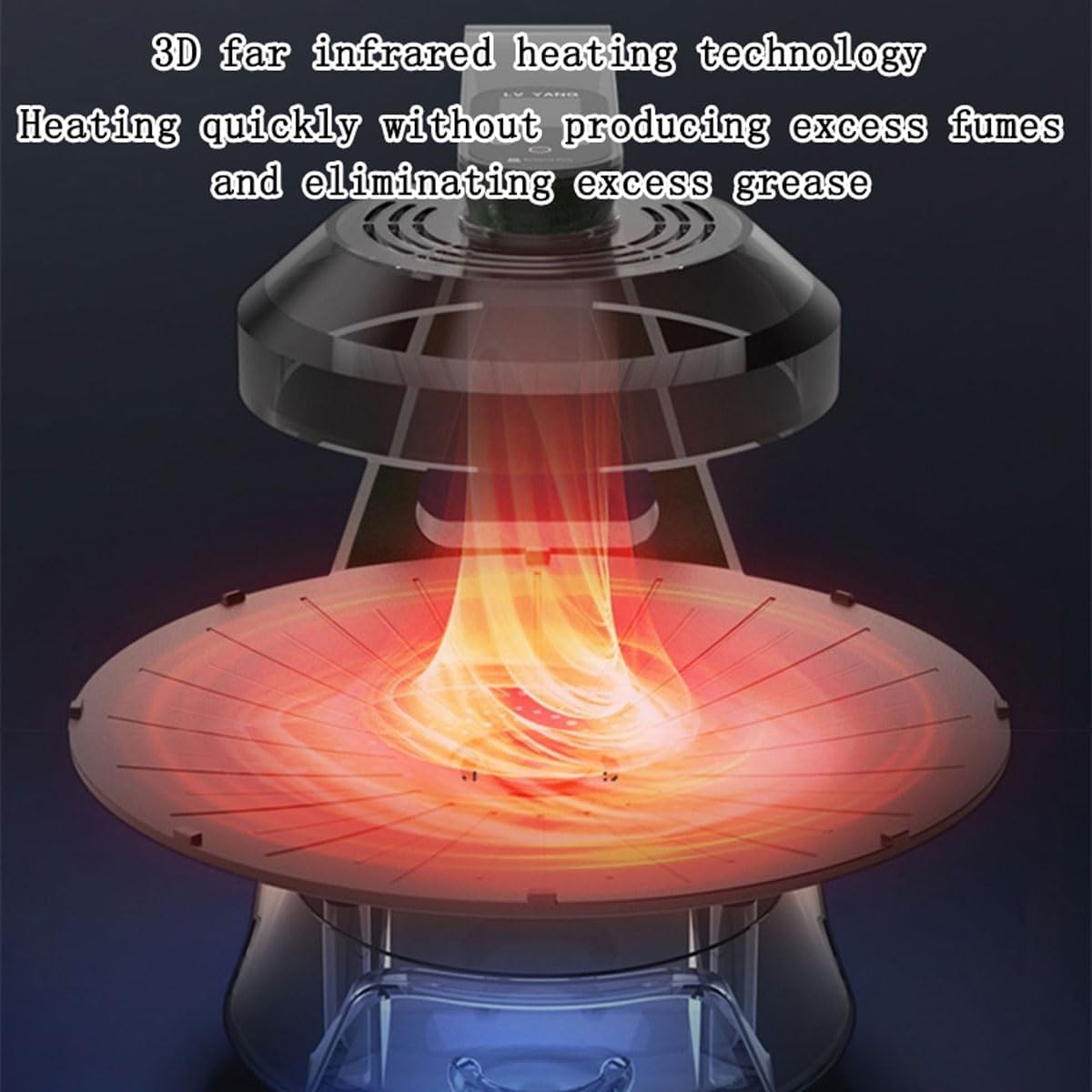 2024 New Smokeless Grill Indoor, 1400W Electric 3D Far Infrared Rapid Heating Grill Griddle, 11 Temperature Levels, 360° Automatic Rotation, LCD Display Barbecue Machine for Home Party Camping