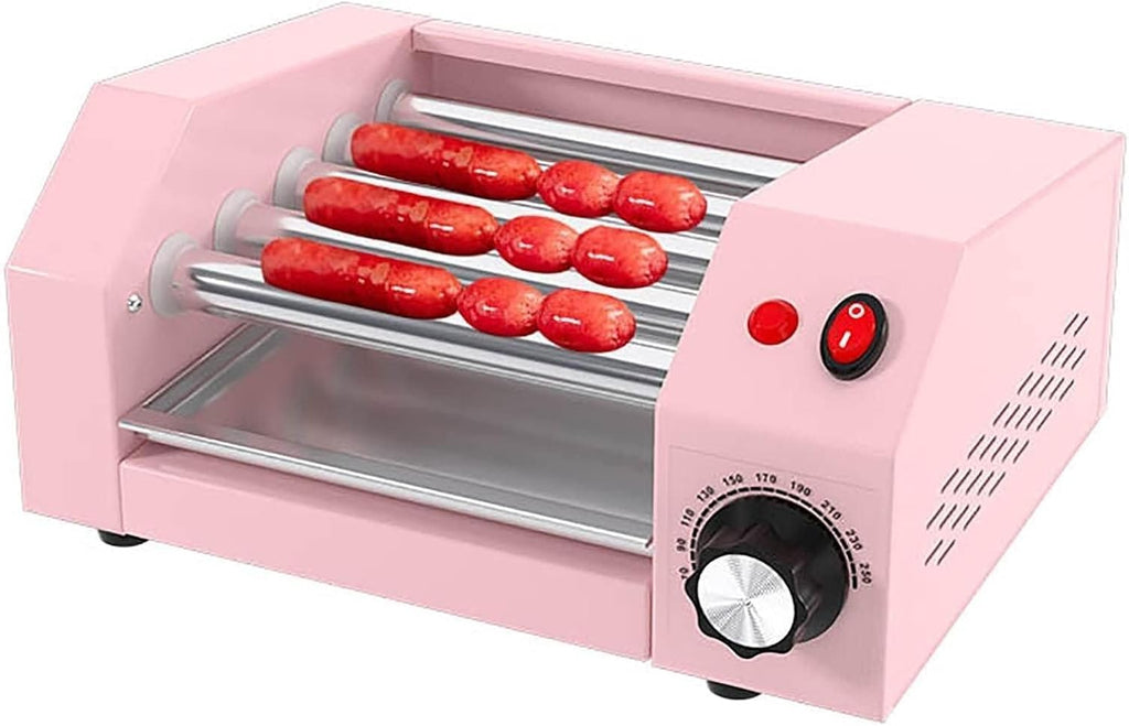 Tabletop hot dog roller machine, electric sausage and hot dog grill, sausage oven, 0-250 degree temperature control.(Pinks)