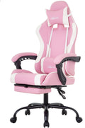 PayLessHere Ergonomic Racing Desk Chair Computer Chair Gaming Chair with Footrest Lumbar Support Headrest Armrest Task Rolling Swivel Ergonomic E-Sports Adjustable PC Gamer Chair (Pink)