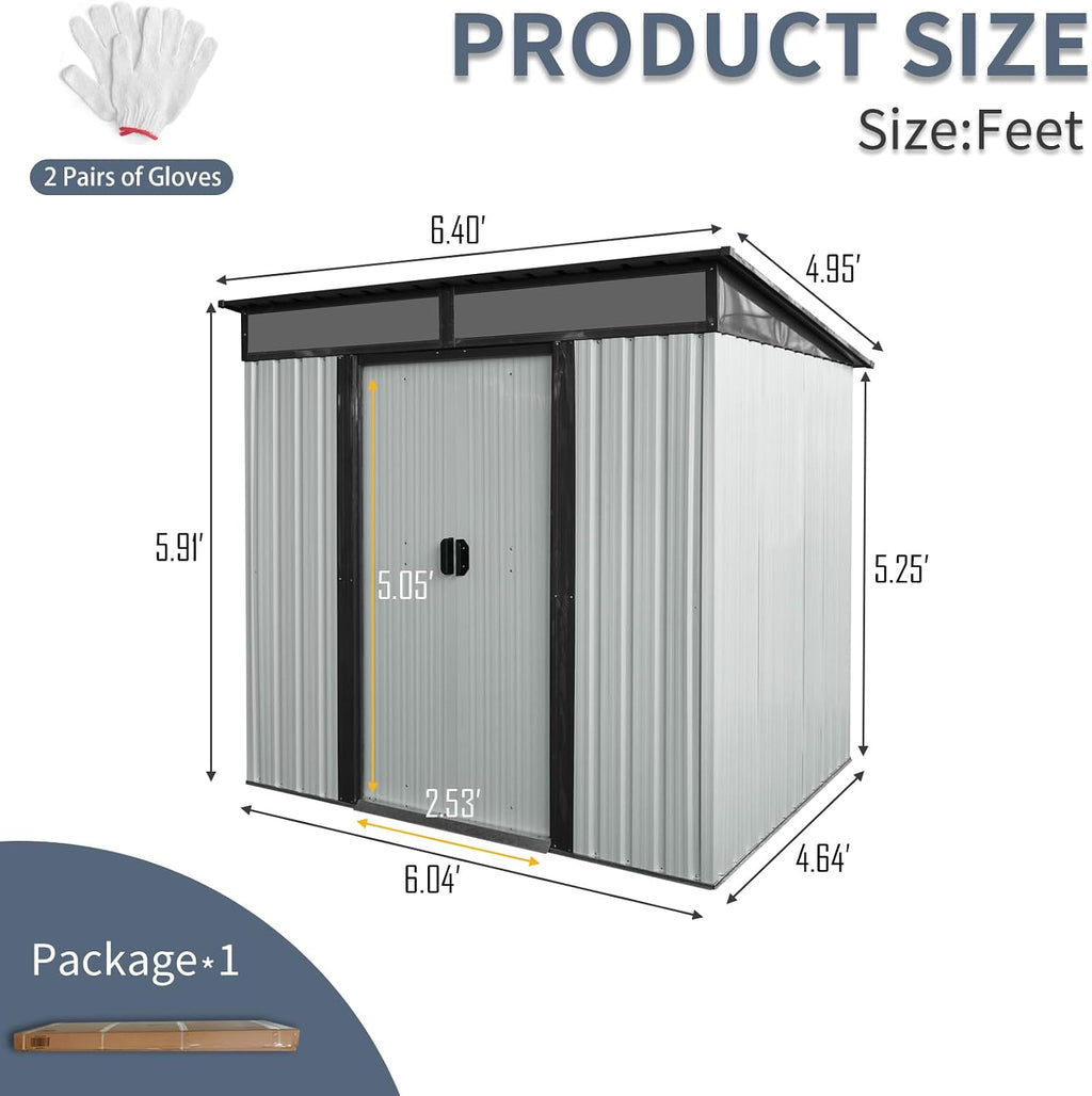 Ball & Cast 6x5 FT Outdoor Metal Storage Shed,Waterproof Garden Organizer Tool House with Lockable Sliding Doors and Transparent Plate,Aluminum Backyard Cabinet W/Ventilation,for Bike,White+Black