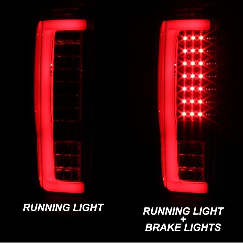 AKKON - For 2017-19 Ford F250/F350 Superduty Full LED Tube Rear Lamps Tail Lights - Chrome Housing & Red Clear Lens