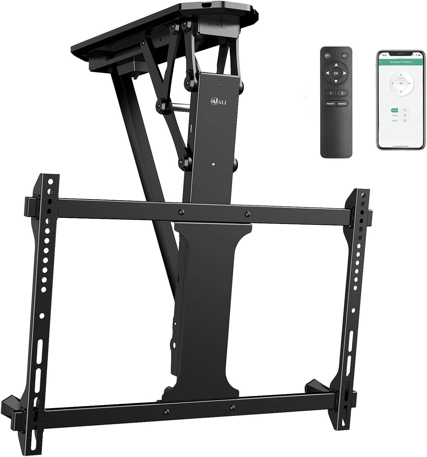 WALI Motorized Ceiling TV Mount with Remote, Electric Flip Down TV Bracket for 32 to 70 inch Flat and Curved Screen Up to 77 Lbs, Pitched Roof, Max Mounting Holes 600x400mm (FCM604), Black