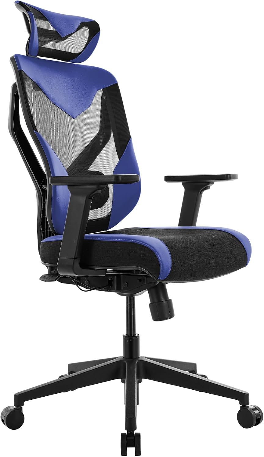 Tempur-Pedic Blaze Auto-Adaptive Ergonomic Gaming Chair with Lumbar Support and 3D Armrest Adjustment, Cooling Racing Style Gaming Chair, Blue