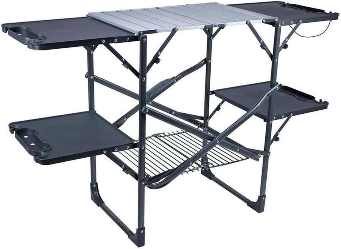 GCI OUTDOOR Slim-Fold Cook Station | Portable Folding Kitchen Table with a Heat Resistant Tabletop, 4 Side Tables & Storage Rack, Perfect for Picnics & Camping Trips