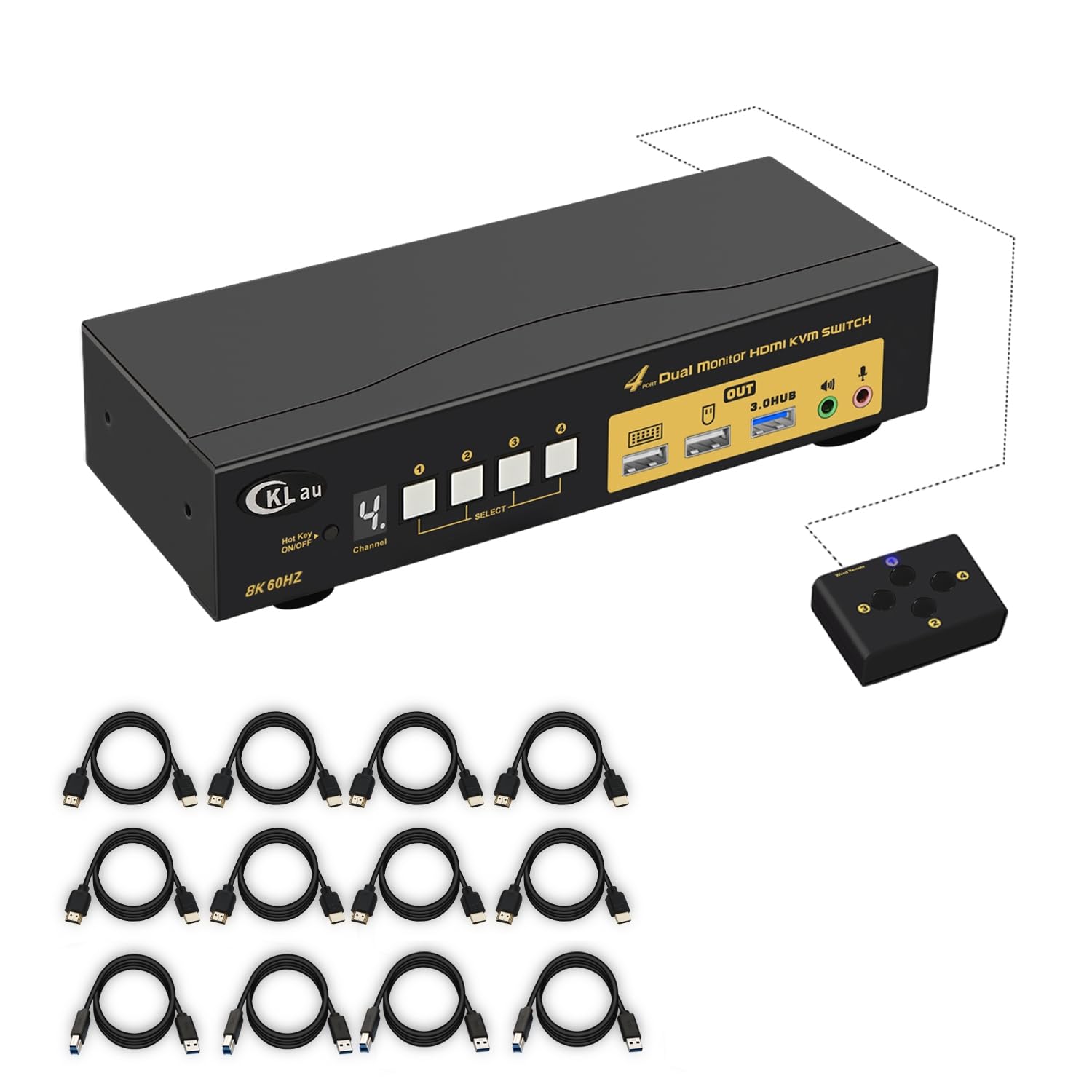 4x2 USB 3.0 HDMI KVM Dual Monitor Switch 4 Computers 2 Monitors with Cables,Audio, Mircophone, Digital Display Supports 8K@60Hz, 4K@144Hz, Emulation EDID, Hotkey Switching, CKLau-942Hua-5
