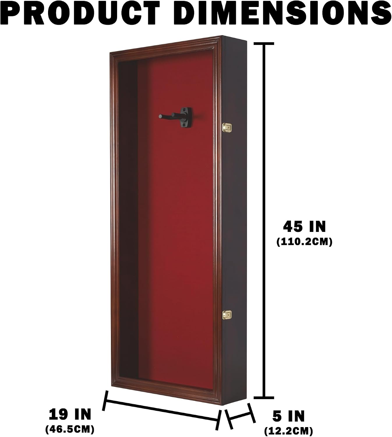 DisplayGifts 42' Electric Guitar Display Case Cabinet Shadow Box with Guitar Hanger Stand, Lockable UV Protection Red Felt Interior with Mahogany Finish Frame