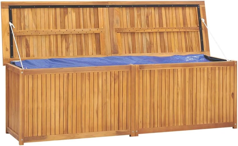 Patio Storage Box Outdoor Solid Teak Wood Deck Box Wooden Outdoor Storage Organization Box with Lid Storage Bench and Waterproof Lining for Garden,Patio,Backyard,68.9'x19.7'x21.7' -AA