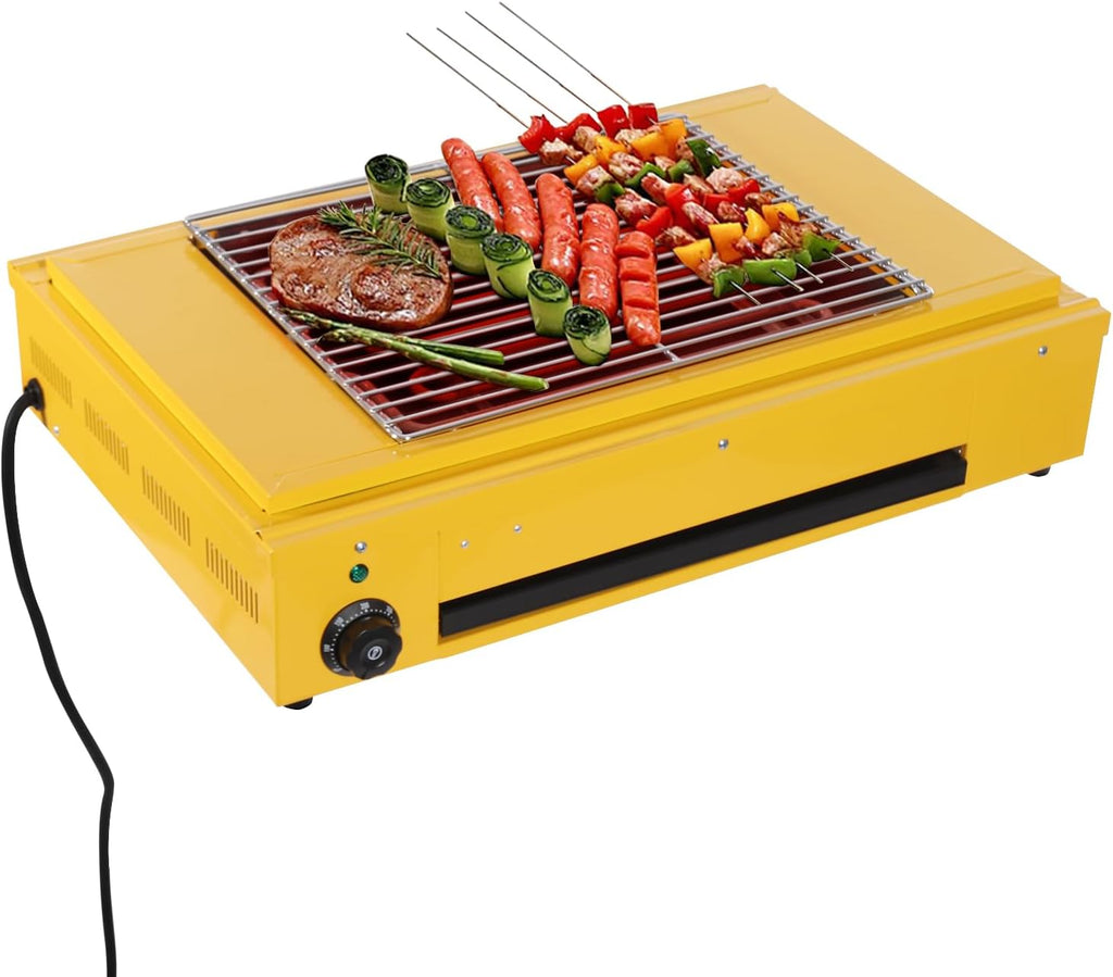Single Head Temperature Controlled Electric Grill, Adjustable Temperature Control to 572℉, Portable Outdoor Barbecue Grill, Household And Commercial Electric Skewer Grill Yellow