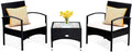 HAPPYGRILL 3PCS Patio Furniture Set Rattan Wicker Bistro Set with Glass Coffee Table & Soft Cushions for Balcony Garden Poolside