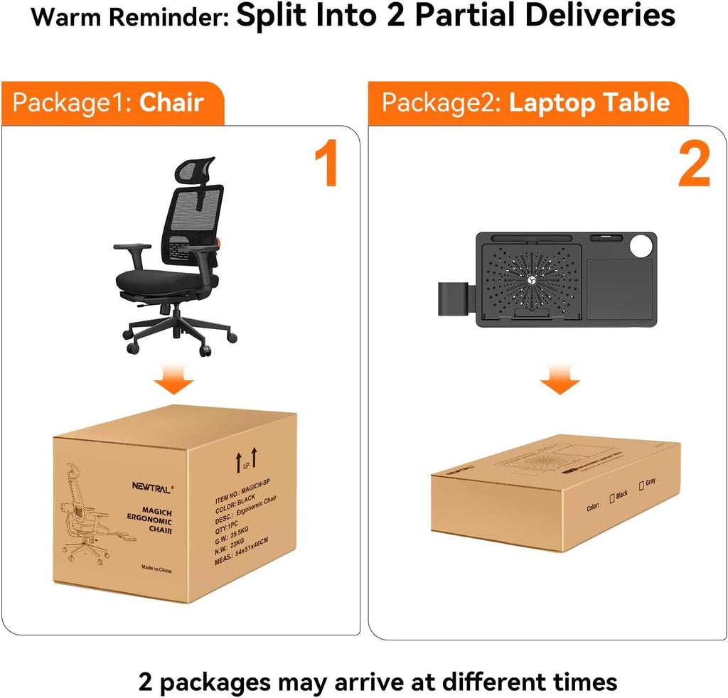Newtral Ergonomic Office Chair - Home Office Desk Chair with Adaptive Lumbar Support, with Footrest, 4D Armrest, Adjustable Seat Depth & Height