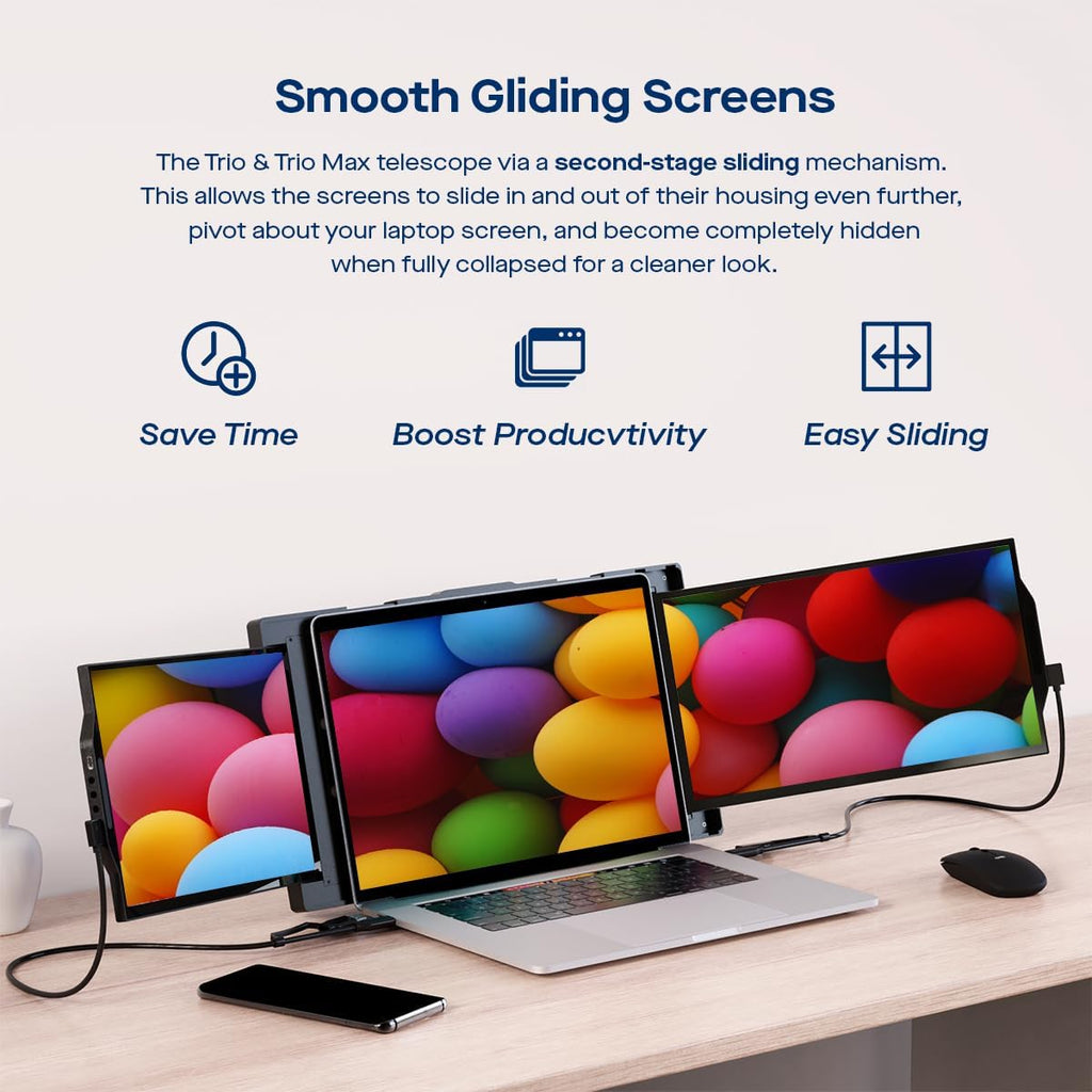 Mobile Pixels 14'' Trio Max Portable Monitor for Laptops，Full HD IPS USB A/Type-C USB Powered Dual Tri Screen, Plug and Play Mac Windows Switch Compatible( One 14.1'' monitor plus kickstand)