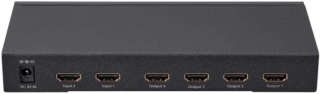 Monoprice Blackbird 4K 2x4 HDMI Splitter and Switch - Dolby Vision and Dolby TrueHD Support, Built in Automatically Adjusting Amplifier, 4K@60Hz, HDCP 2.2, Black