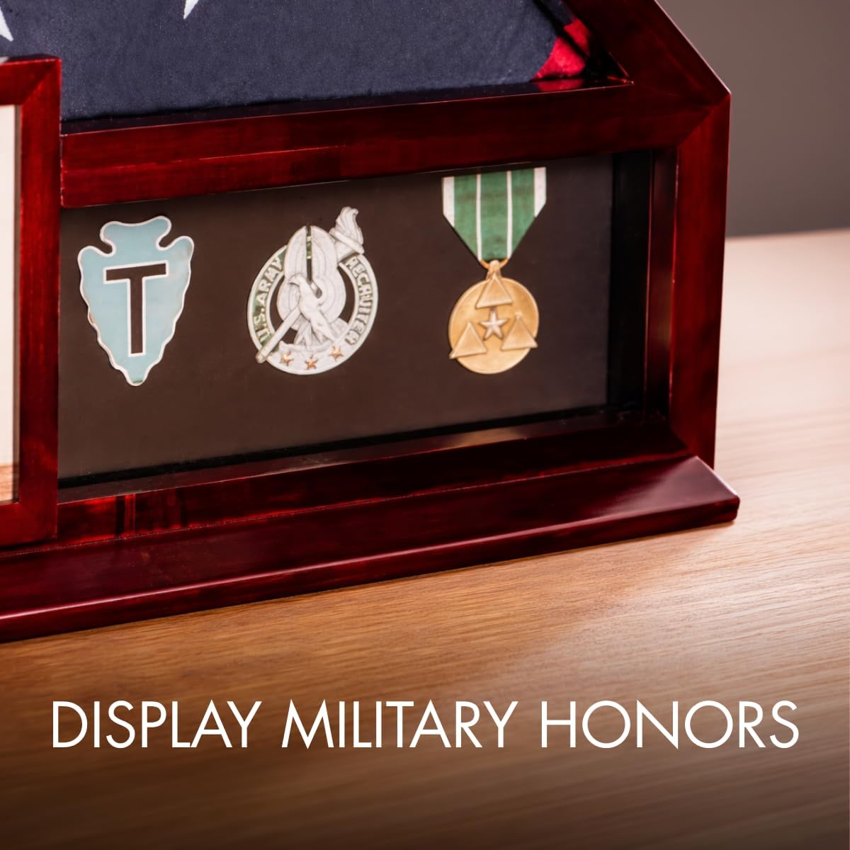 Bey-Berk Custom Personalized American Flag Display Case for 5' x 9.5' Burial Memorial Flag, Military Medal Shadow Box with Glass Front and 4'x 6' Picture Frame (Mahogany)