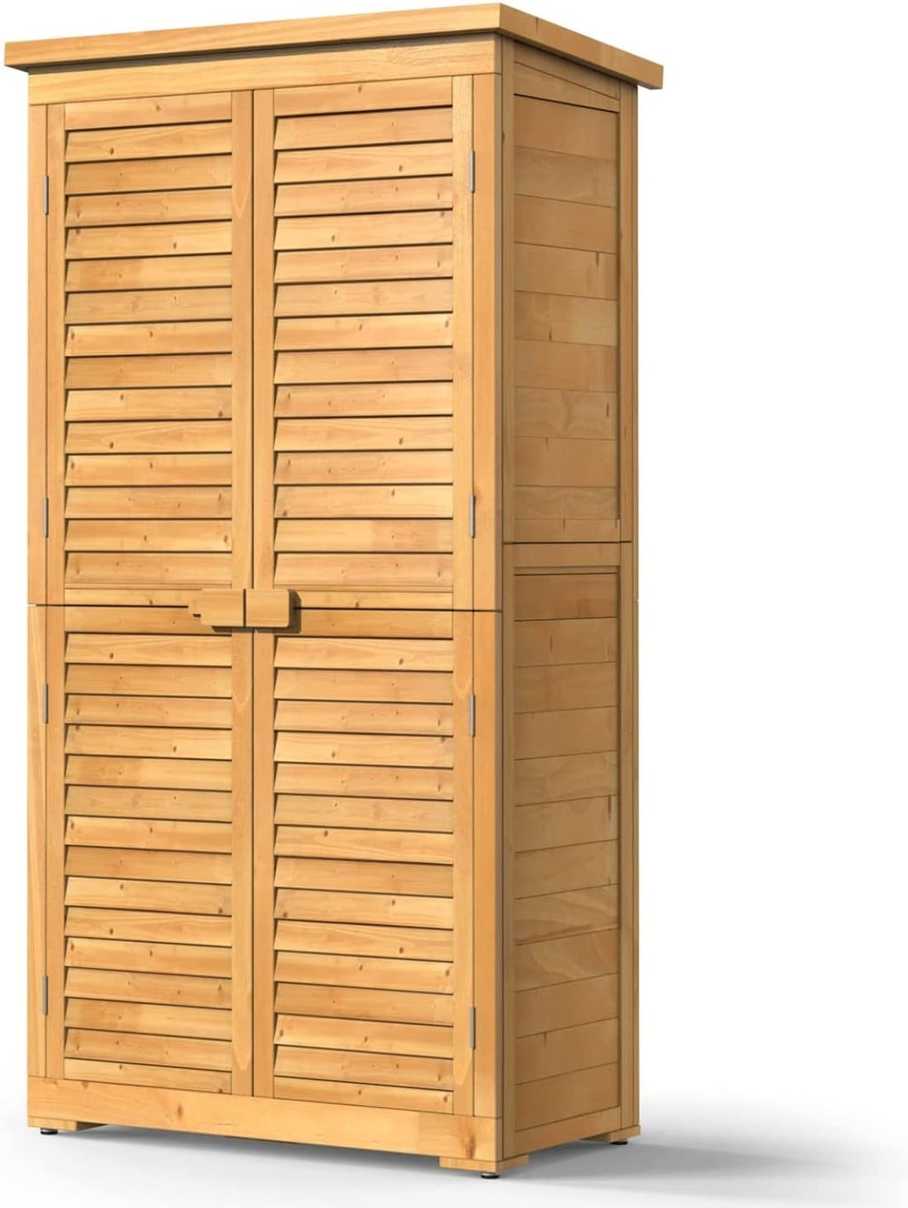 Bealife 63.2' Outdoor Storage Cabinet with Double Doors, Lockable Vertical Storage Shed with 3 Shelves Organizer, Waterproof Fir Wood Tool Closet Shed for Garden, Backyard, Patio, and Lawn -Natural