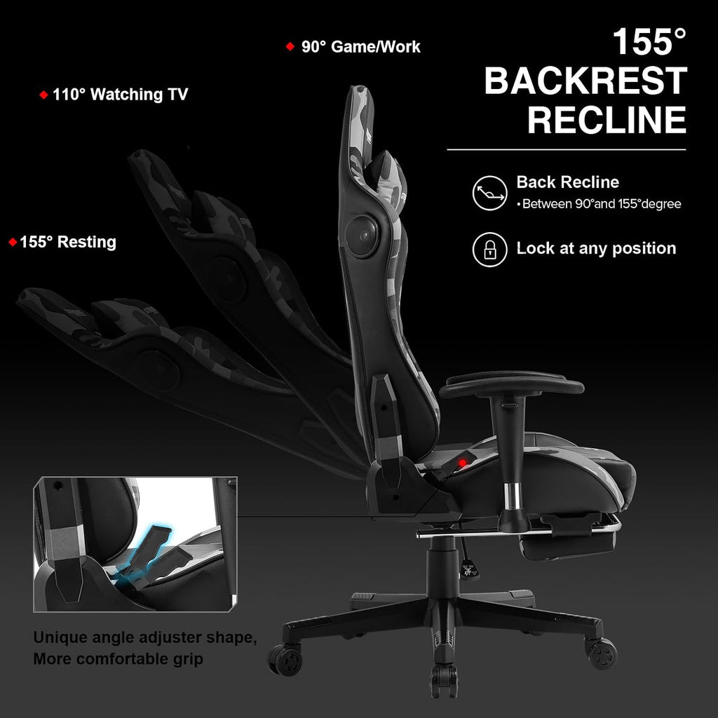 GTPLAYER Gaming Chair with Footrest Speakers Video Game Chair Bluetooth Music Heavy Duty Ergonomic Computer Office Desk Chair