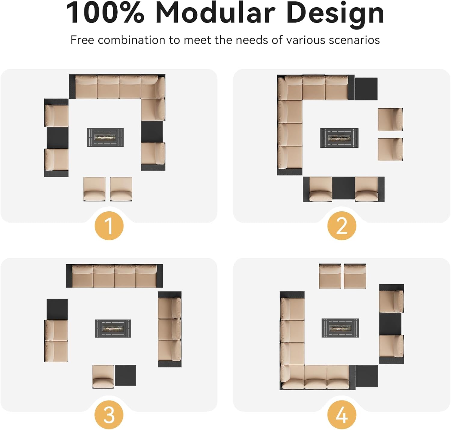 Aoxun Patio Furniture Sets with 44'' Fire Pit, 13 Pcs Outdoor Patio Coversation Set with 4in Thicken Cushion, Widen Armrests Wicker Outdoor Sectional for Backyard (Waterproof Cover Include)